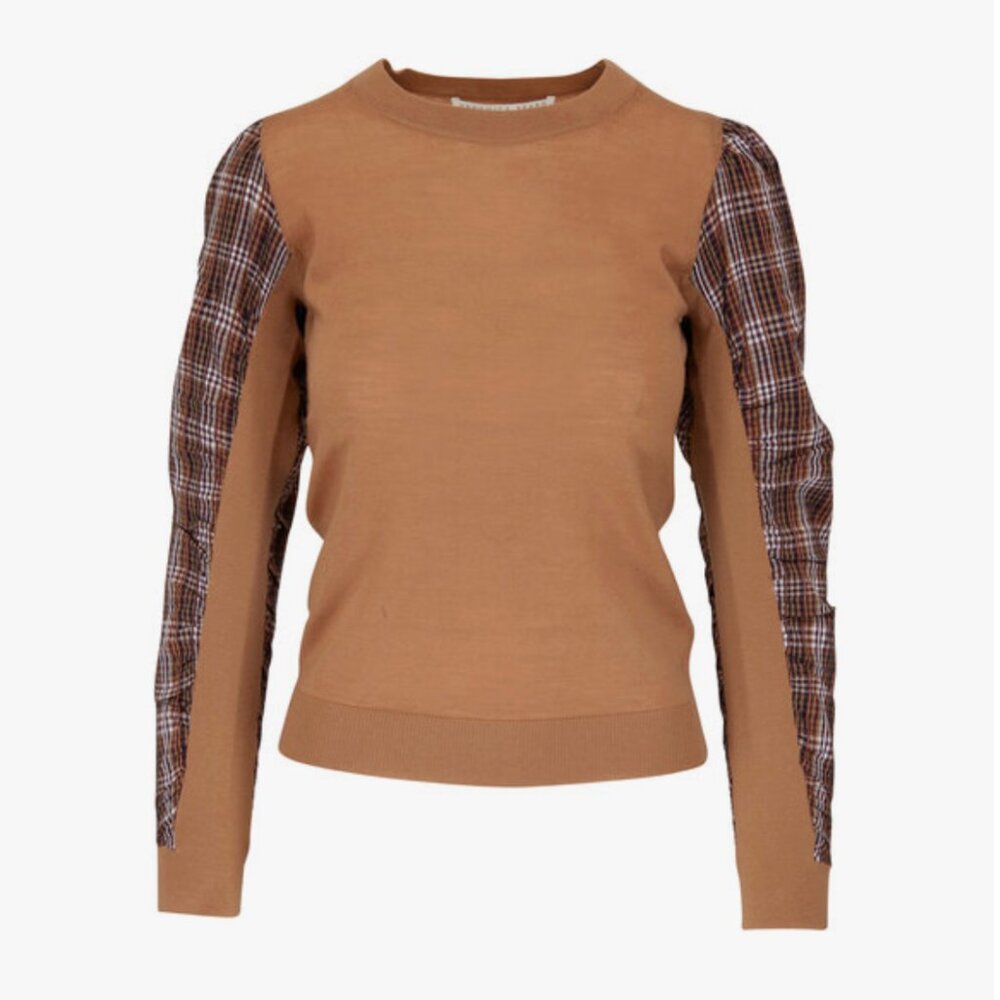 Veronica Beard Womens Adler Camel Mixed Media Wool Sweater Small